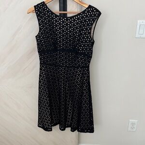 LOFT Black Eyelet Midi Dress